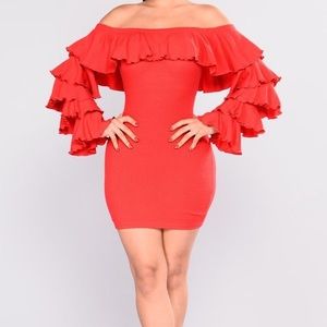 FASHION NOVA Red Brigid Ruffle Mini Dress